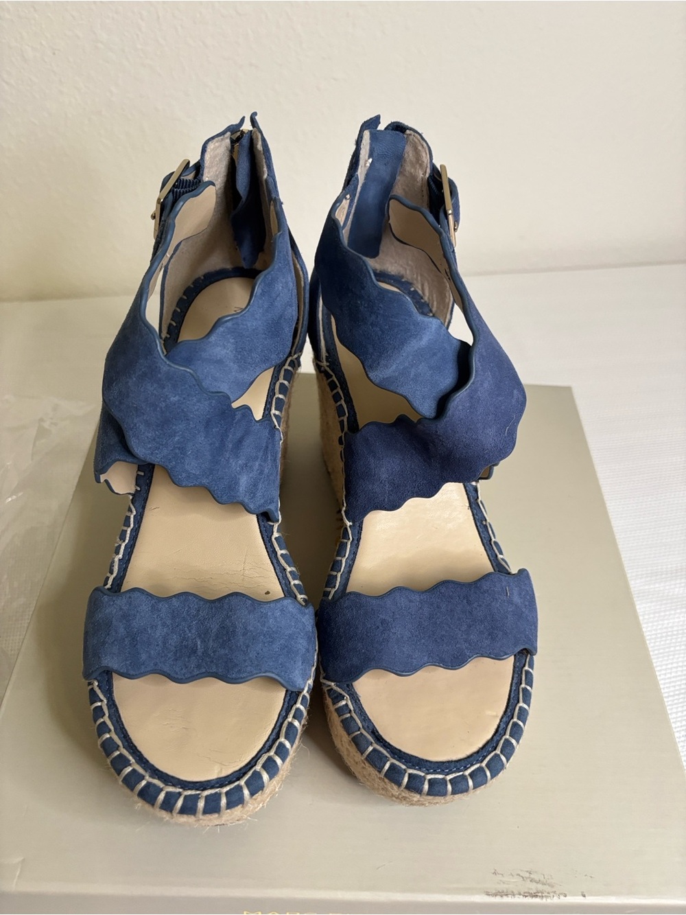 Marc Fisher - Navy Suede Scallop Espadrille Wedges Size 7